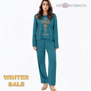 Stay cozy in this teal fleece lounge set by HIT Intimates.