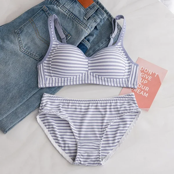 Comfortable Striped Bralette & Panty Set – Soft Wireless Underwear for Women