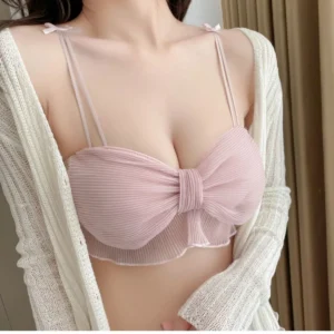Pink Pleated Bow Lingerie Set